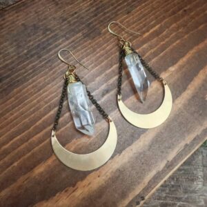 Product Image: Energy Amplifier Quartz Moon Earrings | Brass