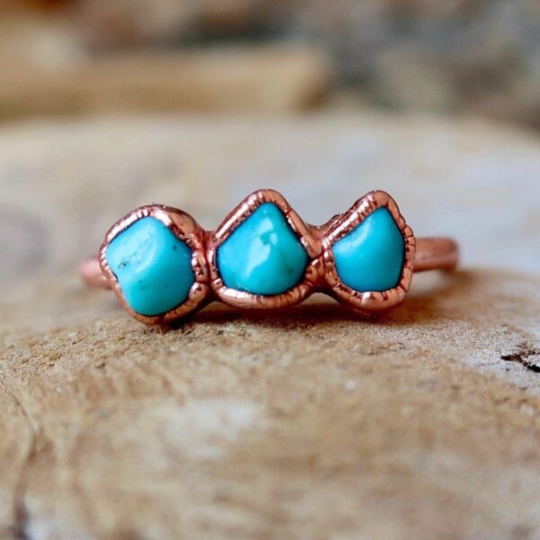 Product Image: Raw Sonoran Turquoise 3 Stone Copper Ring