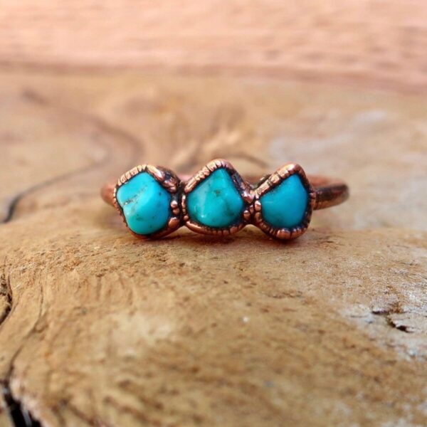 Product Image: Raw Sonoran Turquoise 3 Stone Copper Ring