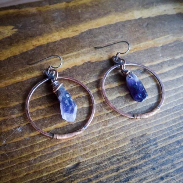 Product Image: Raw Amethyst Hoop Earrings | Copper & Bronze