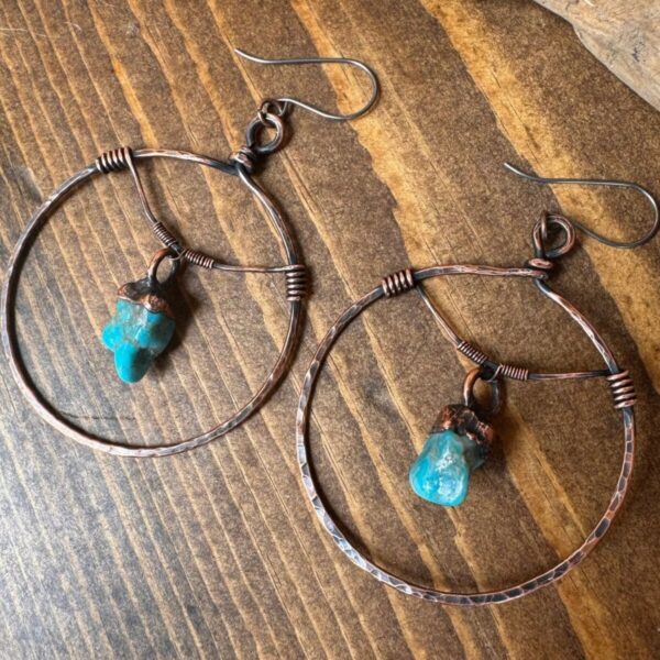Product Image: Raw Turquoise Hoop Earrings | Copper