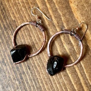 Product Image: Black Tourmaline Small Hoop Earrings | Copper