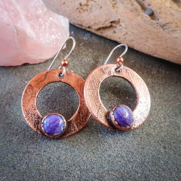 Product Image: Purple Chariote Self Approval Drop Earrings | Copper