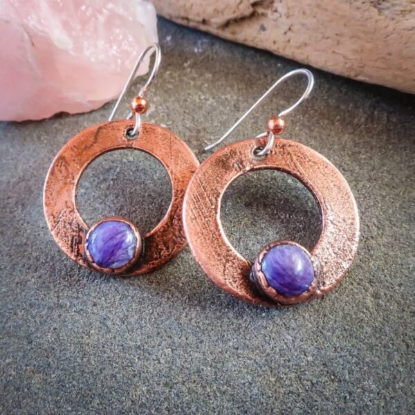 Product Image: Purple Chariote Self Approval Drop Earrings | Copper