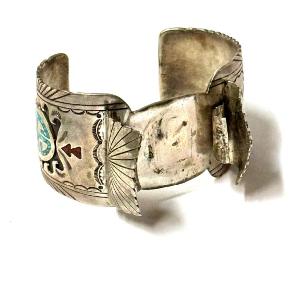 Product Image: 1960’S STERLING SILVER TURQUOISE INLAY WHIRLING LOG WATCH CUFF BRACELET