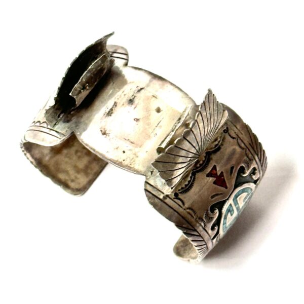 Product Image: 1960’S STERLING SILVER TURQUOISE INLAY WHIRLING LOG WATCH CUFF BRACELET