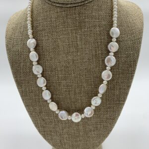 Product Image: Necklace: Pearl White Cultured Coin Shaped, 18″+2″ Sterling Extender Chain