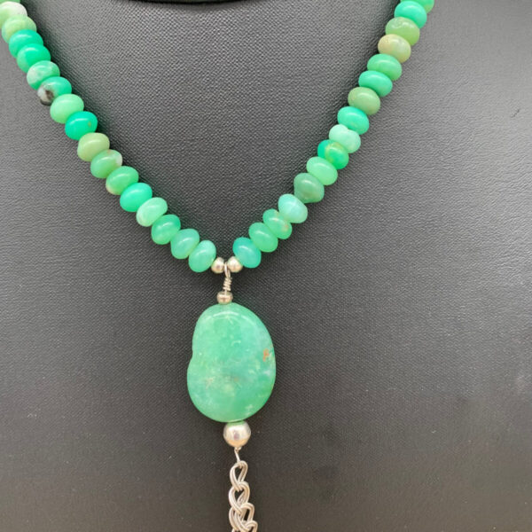 Product Image: Necklace: Chrysoprase Curb Chain Pendant Drop 6″  17″+2″ Extender Chain