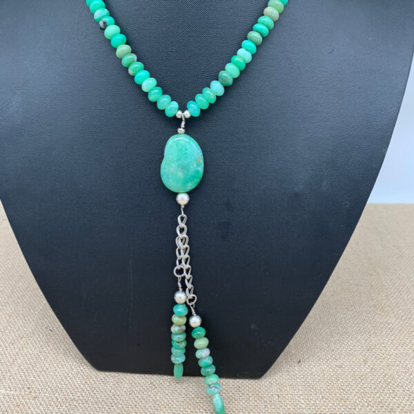 Product Image: Necklace: Chrysoprase Curb Chain Pendant Drop 6″  17″+2″ Extender Chain