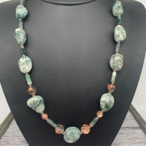 Product Image: Necklace: Moss Agate, Forest Jasper, Copper Coated Crystal, Copper 18″+2″ Extender