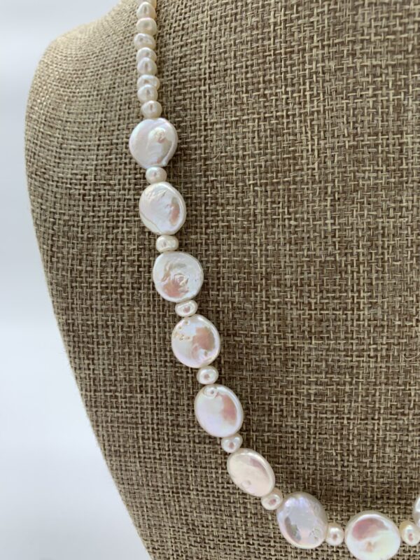 Product Image: Necklace: Pearl White Cultured Coin Shaped, 18″+2″ Sterling Extender Chain