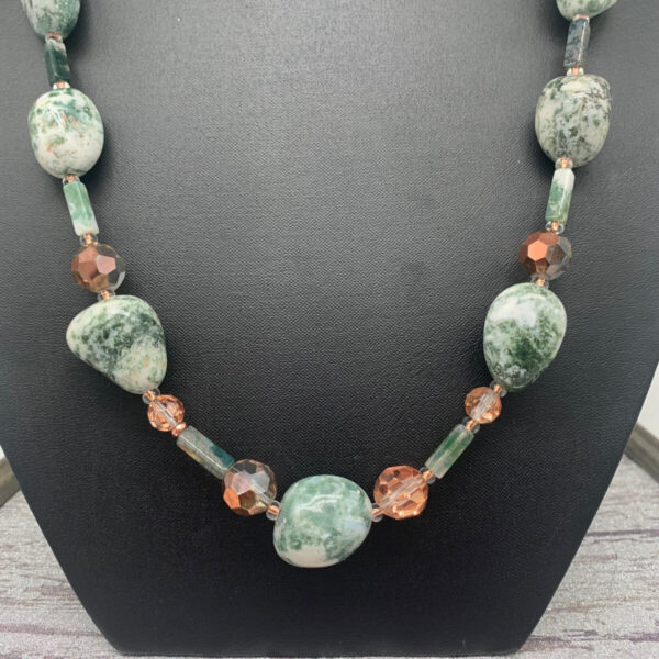 Product Image: Necklace: Moss Agate, Forest Jasper, Copper Coated Crystal, Copper 18″+2″ Extender