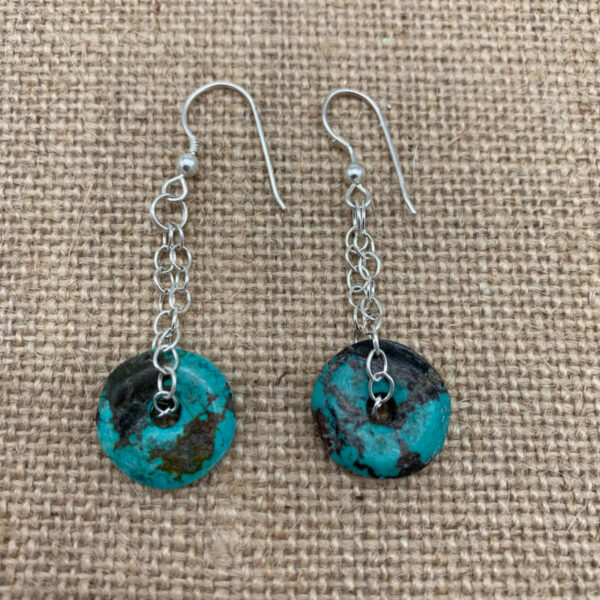 Product Image: Earrings: Turquoise Black Matrix Dangle, Sterling Chain & Wires 2″