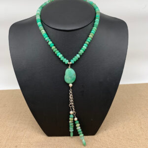 Product Image: Necklace: Chrysoprase Curb Chain Pendant Drop 6″  17″+2″ Extender Chain
