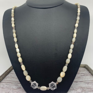 Product Image: Necklace: Mother of Pearl, Ritualized Quartz, Crystal Stars, Sterling Clasp, 31″
