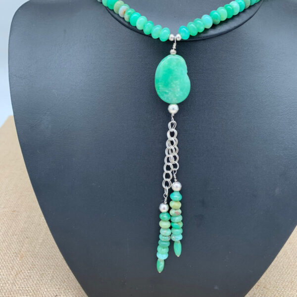 Product Image: Necklace: Chrysoprase Curb Chain Pendant Drop 6″  17″+2″ Extender Chain