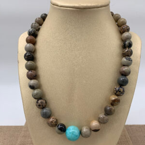 Product Image: Necklace: Artistic Jasper, Brazilian Amazonite, Sterling Clasp 18″+2″ Extender