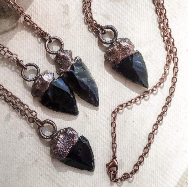 Product Image: Grounding Black Obsidian Arrowhead Necklace | Copper