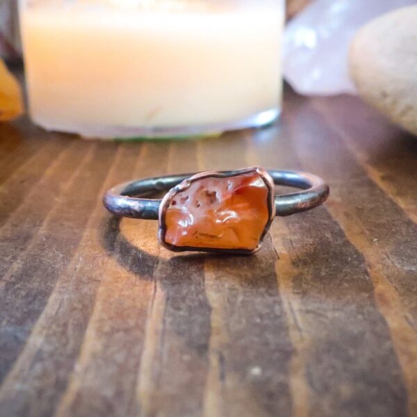 Product Image: Carnelian Agate Tumbled Stone Ring | Copper | Size 7.25