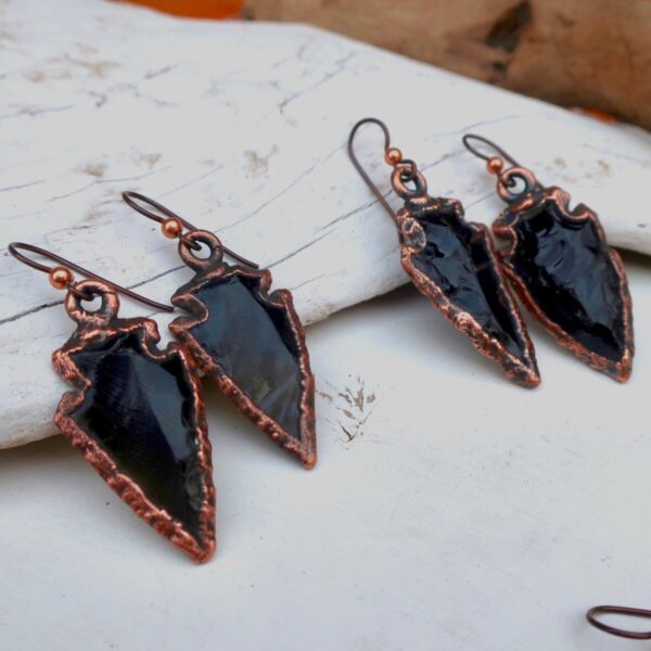 Product Image: Obsidian Arrowhead Earrings | Copper