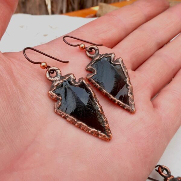 Product Image: Obsidian Arrowhead Earrings | Copper