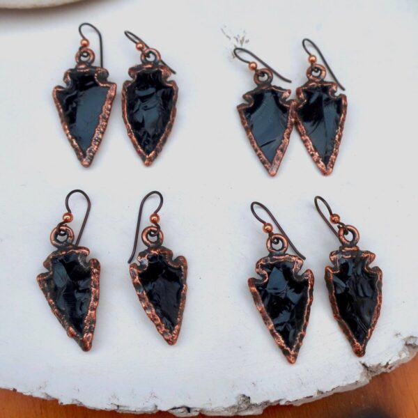 Product Image: Obsidian Arrowhead Earrings | Copper