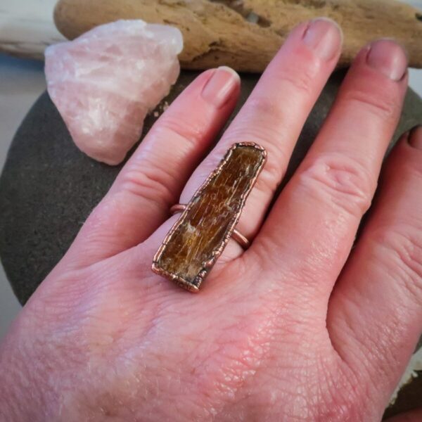 Product Image: Raw Orange Kyanite Blade Ring | Copper | Size 7.5