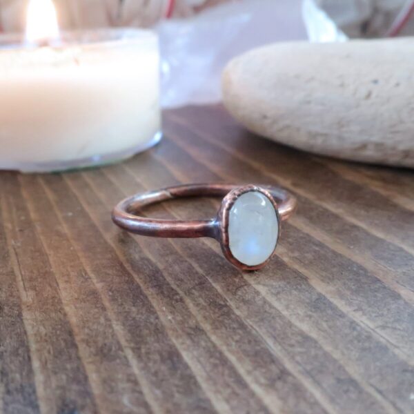 Product Image: Rainbow Moonstone Traveller’s Ring | Copper | Size 9