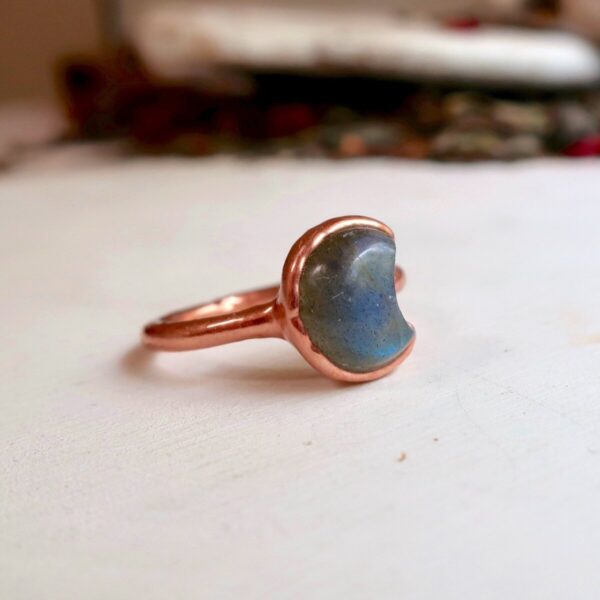 Product Image: Labradorite Crescent Moon Ring | Copper | Size 7