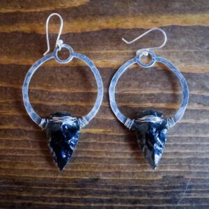 Product Image: Psychic Protection Obsidian Arrowhead Earrings | Sterling Silver