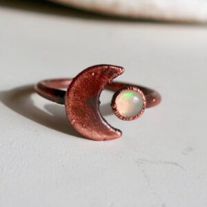 Product Image: Crescent Moon and Opal Copper Ring