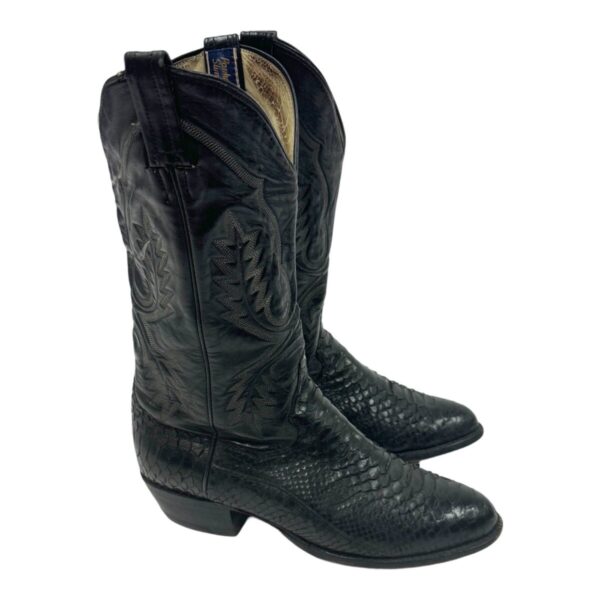 Product Image: 1980’S PAN HANDLE SLIM MADE IN USA BLACK PYTHON LEATHER COWBOY BOOTS M11