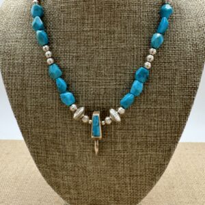 Product Image: Necklace: Sleeping Beauty Faceted Turquoise, Sterling Inlaid Bear Claw 18″ + 2″ Extender Chain. One of a Kind