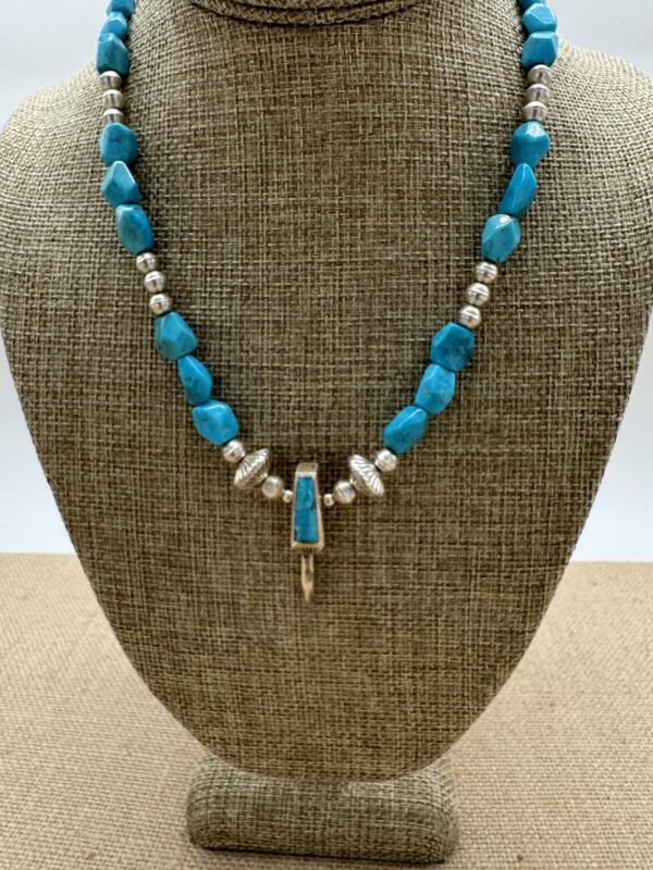 Product Image: Necklace: Sleeping Beauty Faceted Turquoise, Sterling Inlaid Bear Claw 18″ + 2″ Extender Chain. One of a Kind