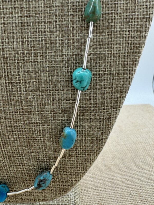 Product Image: Necklace: Turquoise Blue Green Nugget + Liquid Silver 24″ Long