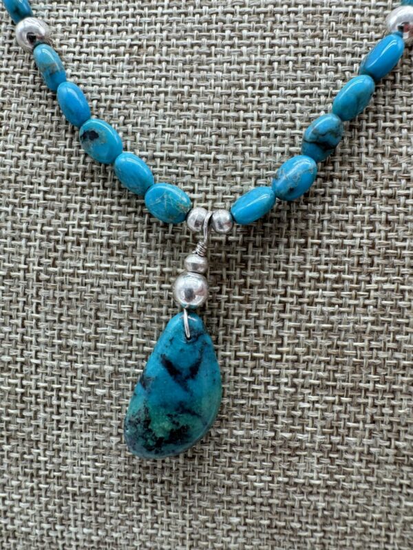 Product Image: Necklace: Turquoise 5X7mm oval with 1″ Drop Pendant 16 ½” + 2″ Sterling Extender Chain