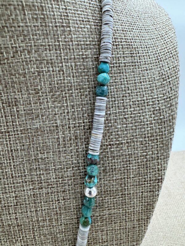 Product Image: Necklace: Turquoise + Shell Heishi 23″ + 2″ Sterling Extender Chain.