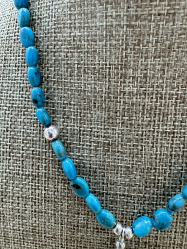 Product Image: Necklace: Turquoise 5X7mm oval with 1″ Drop Pendant 16 ½” + 2″ Sterling Extender Chain