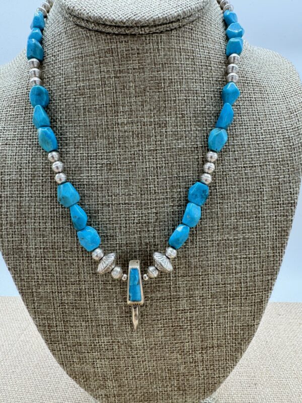 Product Image: Necklace: Sleeping Beauty Faceted Turquoise, Sterling Inlaid Bear Claw 18″ + 2″ Extender Chain. One of a Kind