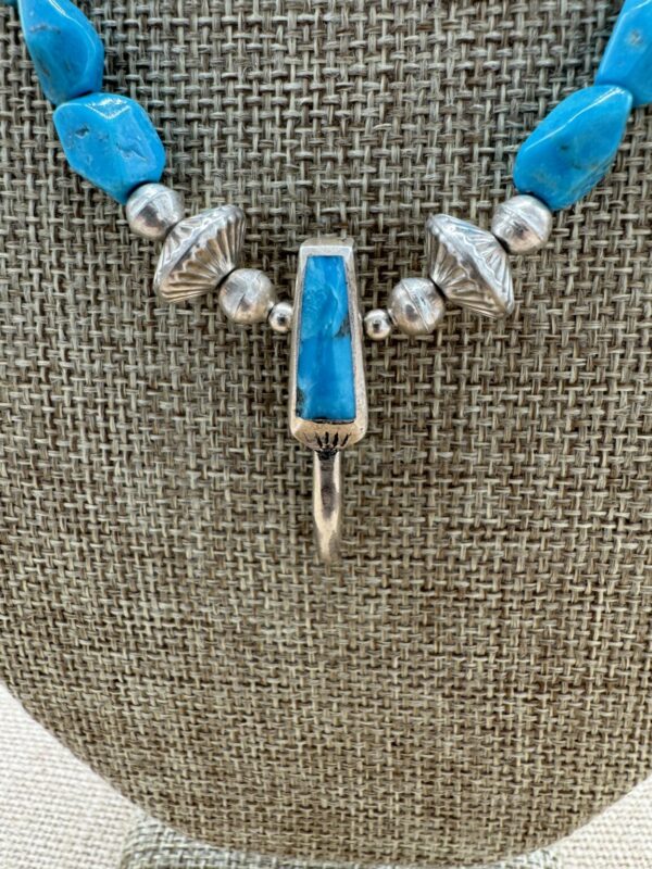 Product Image: Necklace: Sleeping Beauty Faceted Turquoise, Sterling Inlaid Bear Claw 18″ + 2″ Extender Chain. One of a Kind