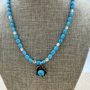 Product Image: Necklace: Sky Blue Turquoise 5X7 mm Oval, Custom Sterling Center Drop 17 ½” + 2″ Sterling Extender Chain