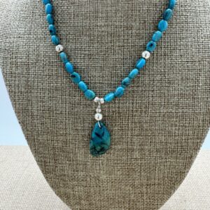 Product Image: Necklace: Turquoise 5X7mm oval with 1″ Drop Pendant 16 ½” + 2″ Sterling Extender Chain