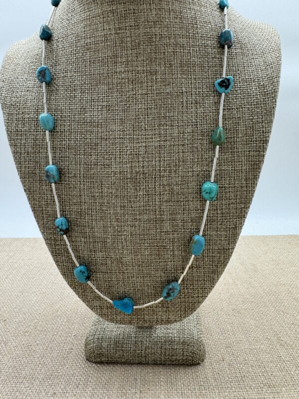 Product Image: Necklace: Turquoise Blue Green Nugget + Liquid Silver 24″ Long