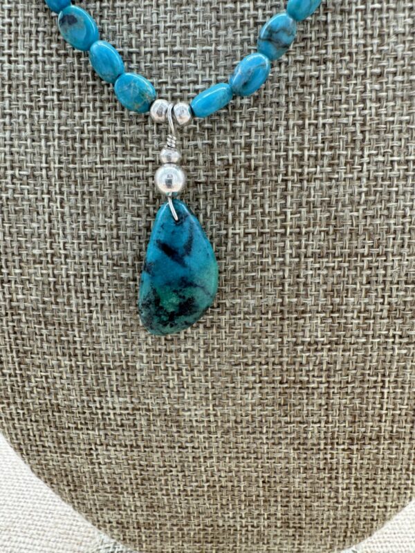 Product Image: Necklace: Turquoise 5X7mm oval with 1″ Drop Pendant 16 ½” + 2″ Sterling Extender Chain