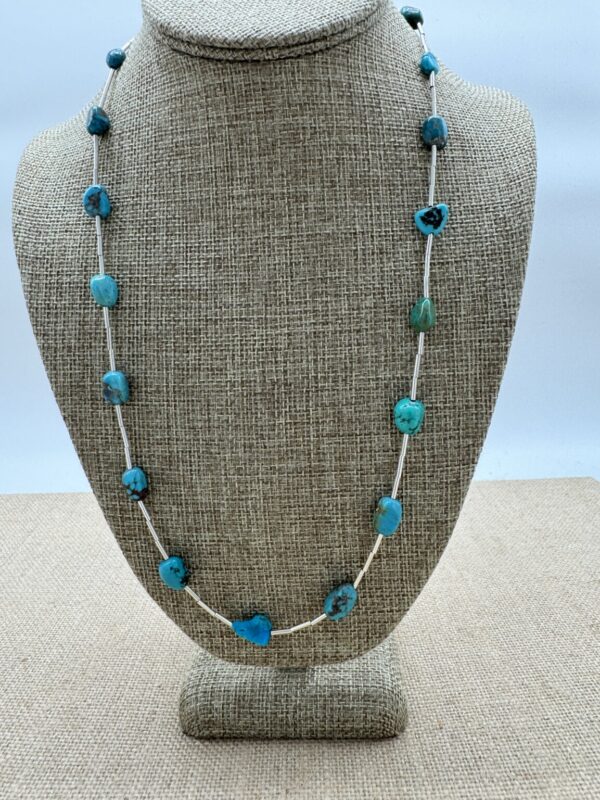 Product Image: Necklace: Turquoise Blue Green Nugget + Liquid Silver 24″ Long