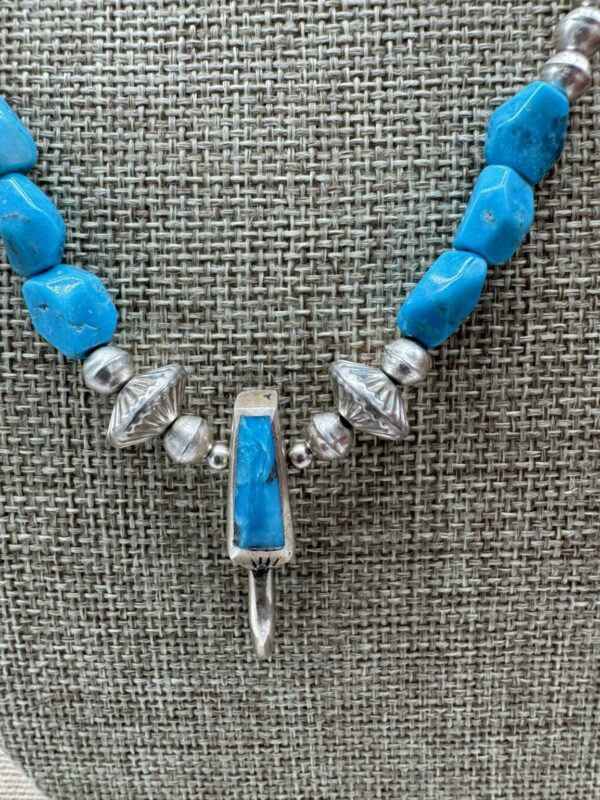 Product Image: Necklace: Sleeping Beauty Faceted Turquoise, Sterling Inlaid Bear Claw 18″ + 2″ Extender Chain. One of a Kind