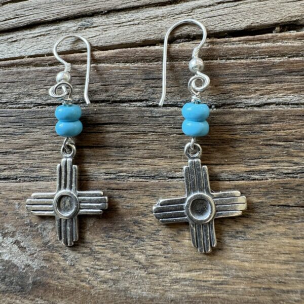 Product Image: Earrings: Zia Sun Sterling Silver ¾” Turquoise Roundels on French Wire 2″ Length