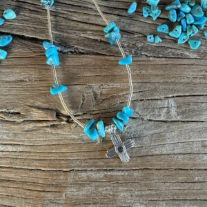 Product Image: Necklace: Zia Sun Sterling Drop Blue Turquoise Nuggets Necklace 18″