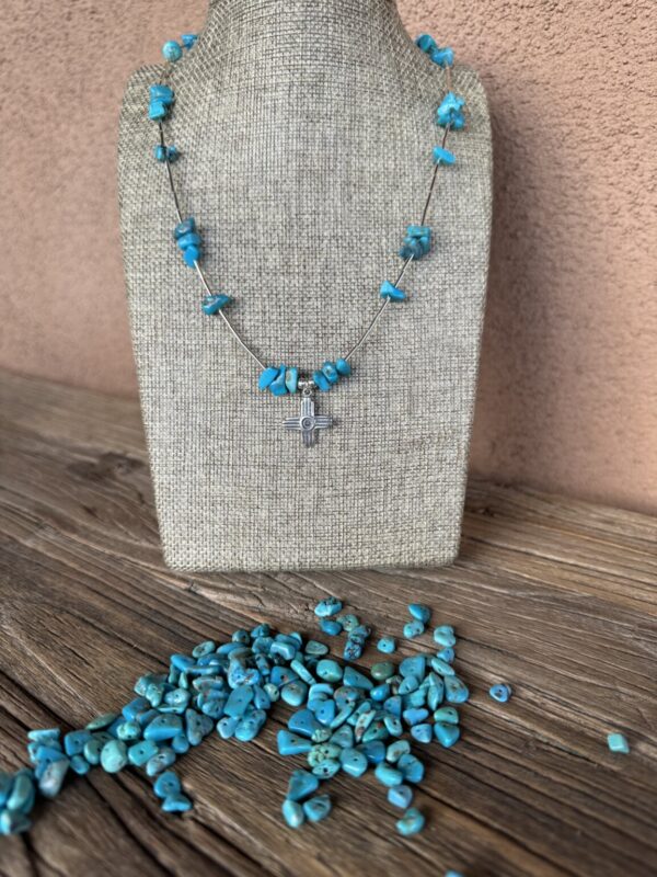 Product Image: Necklace: Zia Sun Sterling Drop Blue Turquoise Nuggets Necklace 18″