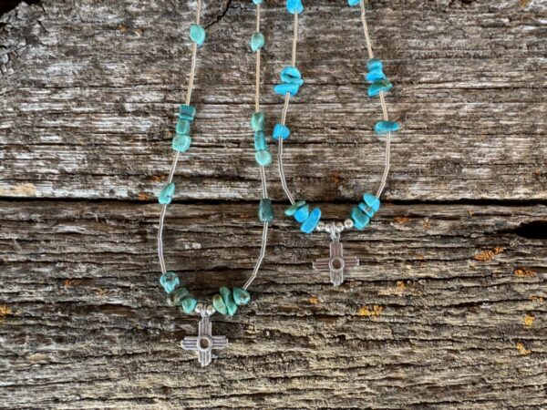 Product Image: Necklace: Zia Sun Sterling Drop Blue Turquoise Nuggets Necklace 18″